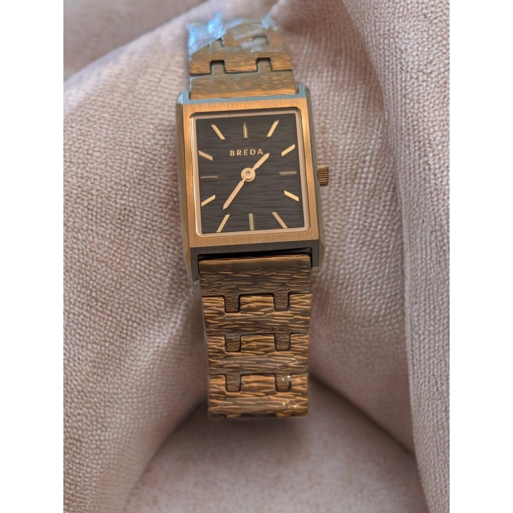 Breda Revel Watch 1754d 20mm Gold Black Square Dial Textured Bracelet NIB $185 - Picture 3 of 9